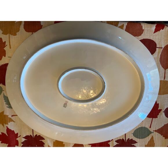 Antique T&V Limoges Platter 18" White Gold Greek Key Porcelain Serving Dish - Picture 3 of 4